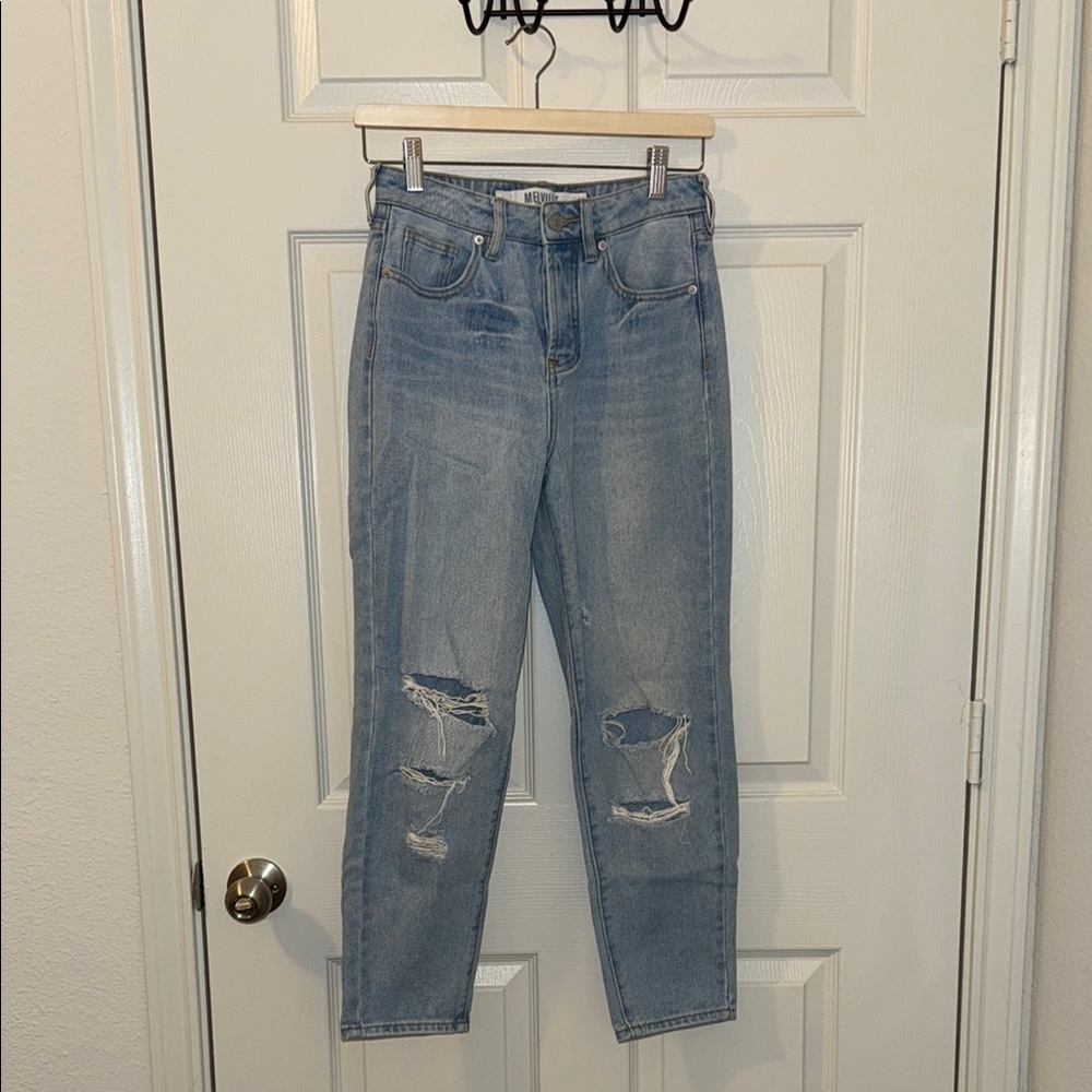brandy melville light wash distressed high rise button fly crop denim size 25